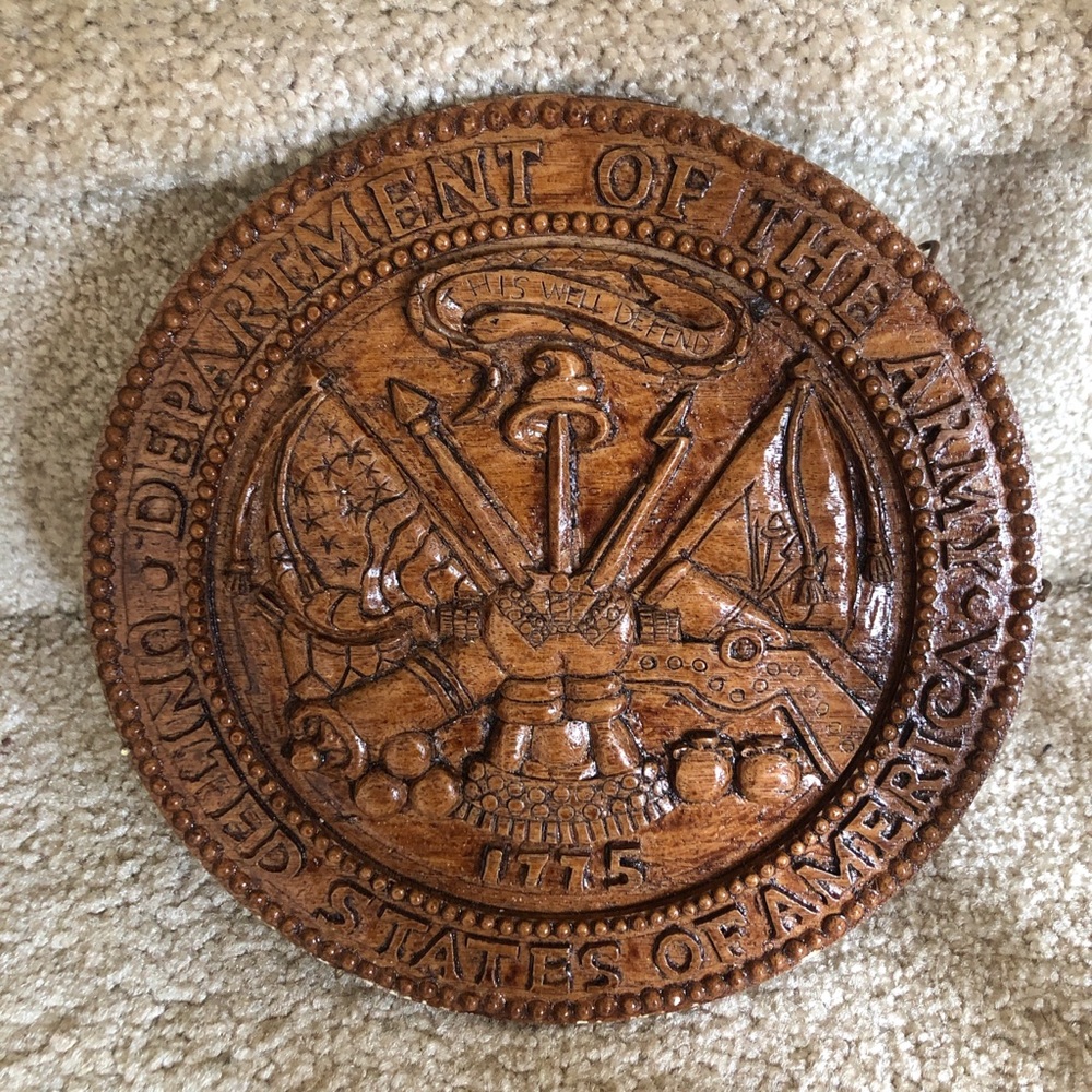 Carved Wooden Department of the Army Plaque - Brown